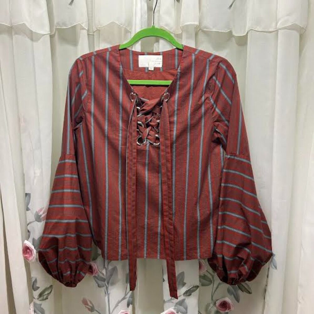 J.O.A. Los Angeles Maroon and Grey Striped Blouse